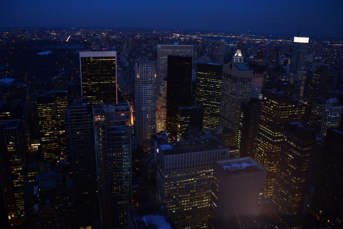 New York City Top Of The Rock 20A Central Park, Northeast Buildings - Solow Building, Trump Tower, Sony Building, Bloomberg Tower, Citigroup Center After Sunset